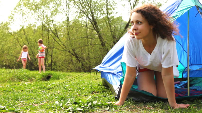 camping, tent, woman, outdoors